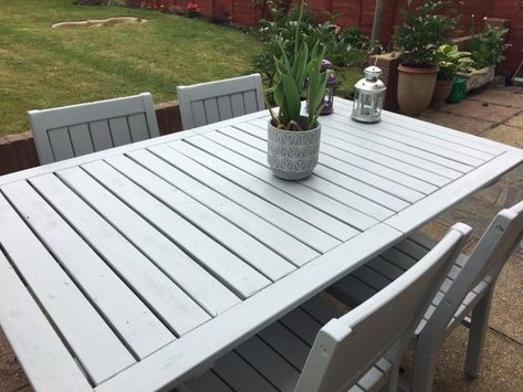 Painted Garden Table, Painted Garden Furniture, Cuprinol Garden Shades, Painted Outdoor Furniture, Wooden Garden Table, Wooden Outdoor Furniture, Pallet Garden Furniture, Old Garden, Wooden Garden Furniture