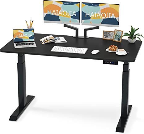 HAIAOJIA Electric Standing Desk Dual Motor Height Adjustable Desk Load 270lbs 3 Stage Stand Up Desk for Home Office, 55 x 27 Inches One Piece Table Top, Black Standing Desk Height, Standing Desk Frame, Electric Sit Stand Desk, Height Adjustable Desk, Black Desktop, Home Office Computer Desk, Electric Standing Desk, Computer Workstation, Adjustable Height Standing Desk