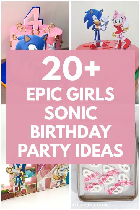 DIY pink Sonic the Hedgehog birthday party ideas for girls Girls Sonic Birthday Party, Sonic Girl Birthday Party, Amy Rose Birthday Party, Pink Sonic The Hedgehog, Sonic Birthday Party Ideas, Hedgehog Birthday Party Ideas, Sonic The Hedgehog Birthday Party, Sonic Birthday Party, Sonic Birthday Cake