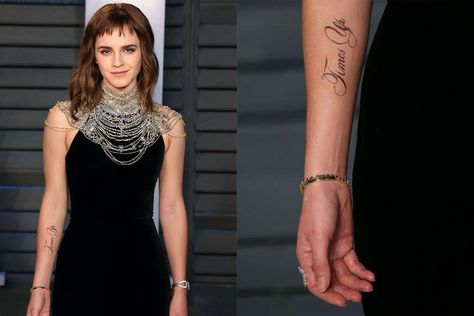 Emma Watson - Getty Images Celebrities With Tattoos, Celebrity Tattoos Women, Victoria Tattoo, Nicole Ritchie, Tattoo Mistakes, Tattoo Chest, Kathy Griffin, Tony Parker, Tattoo Fails