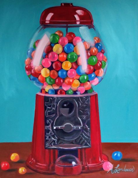 Gum Ball Machine Painting, Bubble Gum Machine Drawing, Gumball Machine Painting, Bubble Gum Drawing, Gumball Machine Drawing, Bubble Gum Illustration, Bubble Gum Painting, Art Homework, Gum Machine