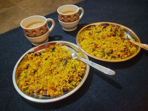 Poha and chai📸💫 Indian Foods, Indian Food Recipes, Quick Saves