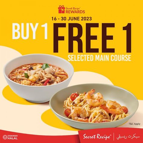 Secret Recipe Father's Day Buy 1 FREE 1 Main Course Promotion from 16 June 2023 until 30 June 2023 Fast Food Advertising, Buy 1 Free 1, Tom Yum Soup, Crispy Beef, Food Promotion, Promotion Design, Beef Strips, Pizza Design, Social Media Advertising Design