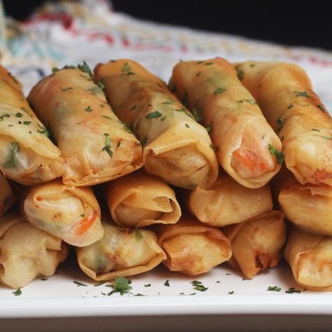 Vegetable And Shrimp Lumpia Spring Rolls Shrimp Lumpia Recipe Filipino, Lumpia Togue, Veggie Lumpia, Shrimp Lumpia Recipe, Shrimp Lumpia, Vegetable Lumpia, Lumpia Recipe, Bean Sprout, Festive Appetizers