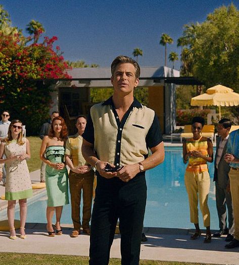 Chris Pine Style, Dont Worry Darling, 50s Inspired Fashion, Palm Springs Outfit, Don't Worry Darling, Darling Movie, Tailor Made Suits, Movie Outfits, Jason Segel