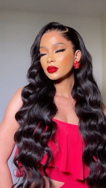 Pageant Hair, Dance Hairstyles, Deep Wave Hairstyles, Human Virgin Hair, Penteado Cabelo Curto, Front Lace Wigs Human Hair, Long Wigs, Baddie Hairstyles, Red Lipstick