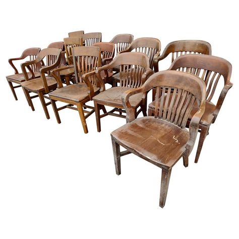 C1940 Bankers Dining Room Armchairs Oak and Walnut Heavy Duty For Sale at 1stDibs Bankers Chair, Oak And Walnut, Dining Room Arm Chairs, Oak Armchair, Bank Of England, Dining Room Chair, Furniture Styles, House Inspo, Dining Rooms