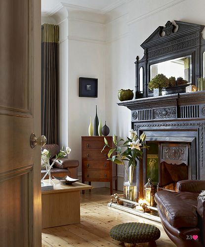 Heart Home Magazine / Jon Day / Emily Henson {eclectic vintage traditional mid century baroque modern living room} | Flickr - Photo Sharing!... Edwardian Fireplace, Design Camino, Victorian Living Room, Victorian Fireplace, Edwardian House, Chic Living, Design Del Prodotto, Fireplace Design, A Living Room