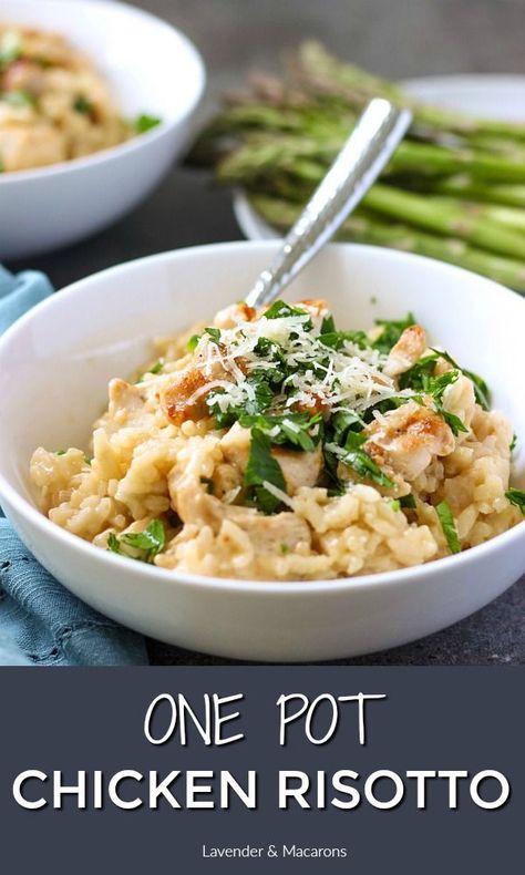 This Easy Comfort Foods Chicken Risotto makes a quick weeknight meal but also a Sunday dinner recipe for family. #lavenderandmacarons #onepotrecipes #easydinners #risotto #Italianrecipes Chicken Risotto Recipe, Risotto Recipes Chicken, Risotto Recipes Easy, Italian Soup Recipes, Healthy One Pot Meals, Italian Seafood Recipes, Chicken Risotto, Sunday Dinner Recipes, Skillet Dishes