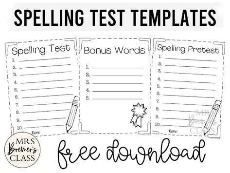 FREE Spelling Test Templates download Spelling Test Practice Ideas, Spelling Test Template Free Printable, All About Spelling Printables, Kindergarten Spelling Test Template, Spelling List Template, Spelling Word Practice 2nd, Spelling Test Template, Spelling Quiz, Portable Word Walls