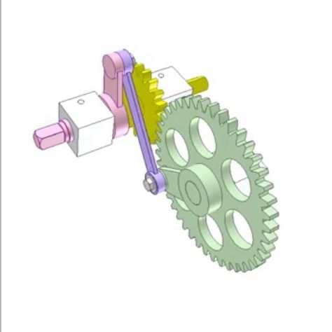 CAD.gif on Instagram: “Gear linkage for 1 reverse oscillation.  Input pink crank. Output: yellow gear shaft. The input and output are coaxial. One revolution of…” Office Supplies, Gif, Yellow, Pink, On Instagram, Instagram