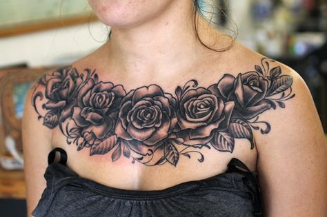 Chest Tattoo Cover Up, Chest Tattoo Designs Female, Chest Tattoo Female Upper, Rose Chest Tattoo, Tattoo Frau, Flowers Henna, Hawaii Tattoo, Full Chest Tattoos, Chest Ideas