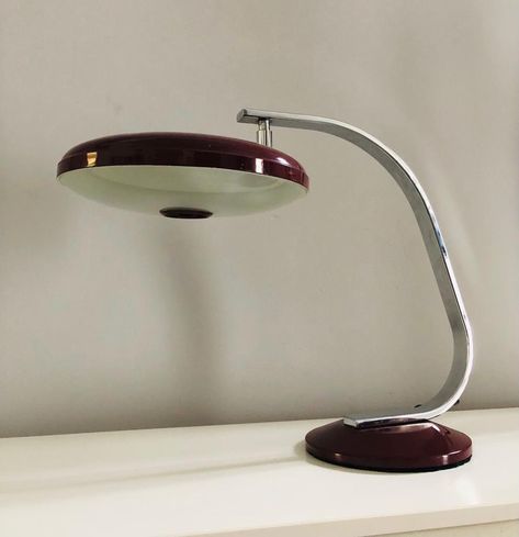 Lupela / FASE LAMP - Model 520. Color: Wine Color & Chrome. An extraordinary desk lamp - or table lamp - by the Spanish factory of Lupela / FASE  IMPORTANT: This particular model is a piece of art... Very collectible and Exclusive ABOUT: Wine color of Lupela Mod 520 This lamp was made during the 60's, but still looks futuristic today. It will also look modern 100 years from now. Lupela is in some way connected with Fase, maker of other extraordinary lamps which can be found in my Etsy shop. Fase Iconic Lamp Design, Futuristic Table, Vino Color, Lamps Shades, Mid Century Lamp, Retro Lamp, Wine Color, Glass Diffuser, Wine Colored