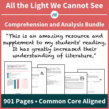 Save prep time and help your students read closely and actively with this bundle of Common Core-aligned organizers, worksheets, projects, and review materials for All the Light We Cannot See by Anthony Doerr. Great for in-class activities, homework, or for distance learning. All activities are provided in two versions: as PDFs, and as editable Word Docs that can be easily converted to Google Docs. This bundle includes: Character Analysis OrganizersOrganizers for every major character of All the Reader Response, Character Analysis, Important Quotes, Class Activities, Student Created, Close Reading, Student Reading, The Great Gatsby, Google Docs