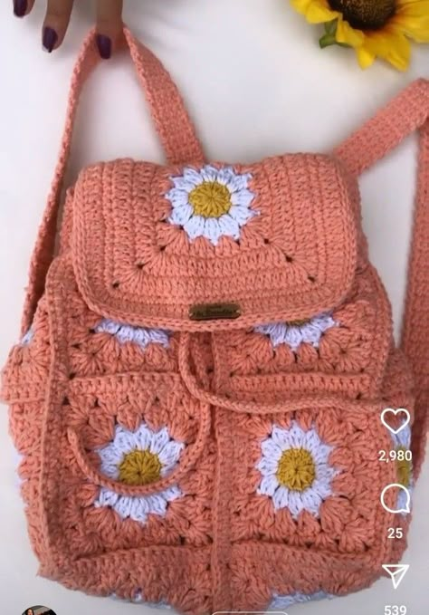 Granny Square Crochet Backpack, Winter List, Diy Hair Accessories Tutorial, Hair Accessories Tutorial, Mochila Crochet, Crochet Backpack Pattern, Mini Sunflowers, Crochet Backpack, Handyman Services