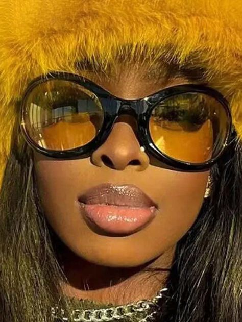 1pc Large Round Frame Sunglasses With Black Frame And Yellow Lens | SHEIN USA Round Eyeglasses Women, Yellow Lens Sunglasses, Gender Euphoria, Rhinestone Makeup, Yellow Sunglasses, Round Frame Sunglasses, Round Eyeglasses, 20th Birthday, Fashion Glasses