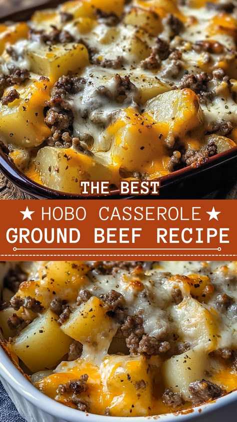 Ground Beef Dinner Recipes: The Best Hobo Casserole Ground Beef Recipe Comfort Food Recipes With Ground Beef, Easy Dinners For Two Ground Beef, Loose Ground Beef Recipes, Ground Beef And Stuffing Recipes, Ground Beef Dishes Easy, Hobo Casserole Recipes, Spicy Ground Beef Recipes, Casserole Recipes For Dinner Ground Beef, Hobo Casserole Ground Beef