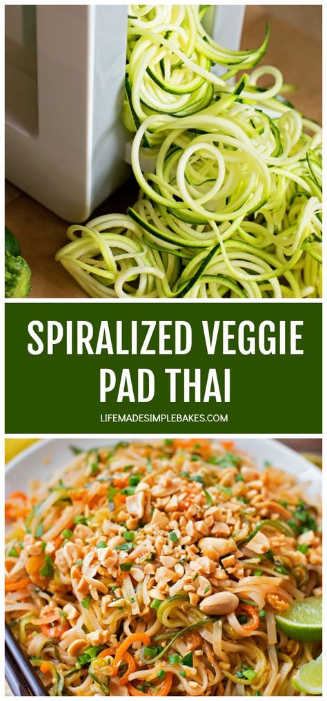 You're going to love this spiralized veggie pad thai. It's a tasty twist on a classic. Loaded with veggies and protein, this 30-minute meal is sure to become a new favorite! #spiralizedveggiepadthai #padthai #veggiepadthai #spiralizedveggies Pad Thai Zoodles, Zoodle Pad Thai, Easy Pad Thai Recipe Vegetarian, Vegetable Pad Thai Recipe, Veggie Pad Thai Easy, Veggie Pad Thai, Idea Magazine, Spiralized Recipes, Medicine Recipes