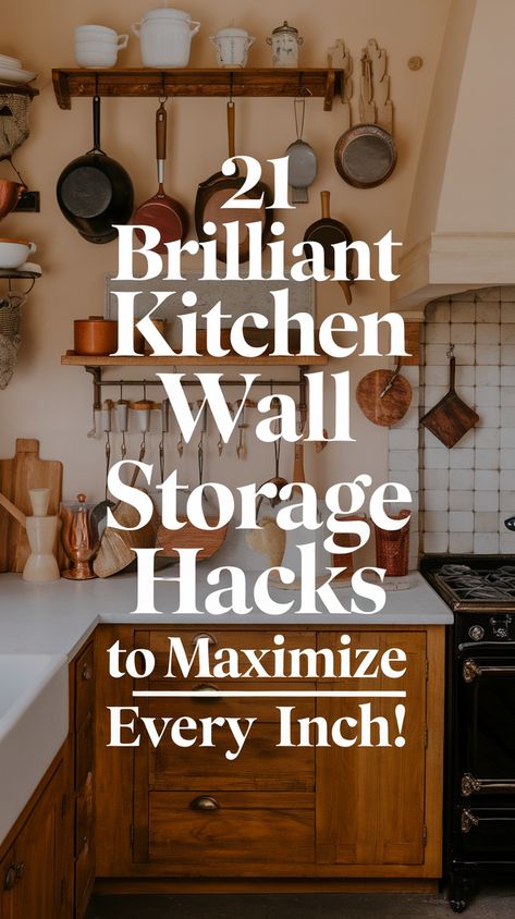 21 Brilliant Kitchen Wall Storage Hacks to Maximize Every Inch! Shelf Under Cupboards Kitchen Cabinets, In Wall Storage Between Studs Kitchens, Side Wall Kitchen Ideas, Diy Kitchen Storage Shelves Small Spaces, Kitchen Additional Storage Ideas, Cabinets For Kitchen Storage, Over Stove Organization, Storage Around Window Kitchen, Mug Hanging Ideas Under Cabinet