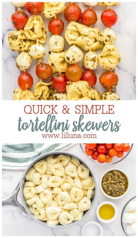 Tortellini Skewers Appetizers, Pesto Tortellini Skewers, Pesto Appetizers, Tomato Skewers, Tortellini Skewers, Toothpick Appetizers, Antipasto Skewers, Impressive Appetizers, Pesto Tortellini