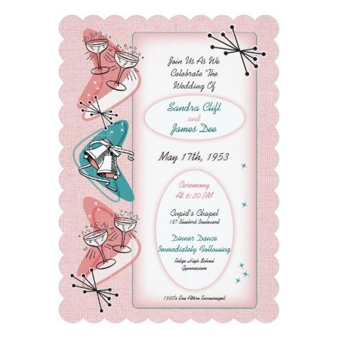 Graffiti Theme, Wedding Invitation Pink, Retro Bridal Showers, Mid Century Modern Wedding, Retro Wedding Invitations, White Tux, Retro Bridal, Rockabilly Wedding, 1950s Wedding