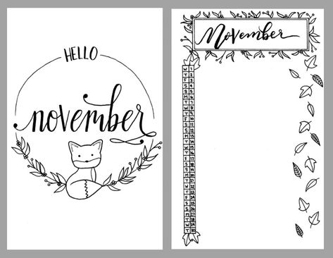 Free November Bullet Journal Printables November Doodles, November Journal, November Bullet Journal, How To Bullet Journal, November Aesthetic, Boulet Journal, Bullet Journal 2020, Bullet Journal Setup, Bullet Journal Cover Page