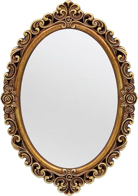 PRICES MAY VARY. Resin Frame Vintage Oval Mirror Oval Mirror is an excellent choice for Baroque Rococo and any other antique decor，is perfect wall decor for living room, bedroom, hallway, lounge and office GOLD COLOR This Gold Oval mirrors measure 15.7 x 11.2 inch and are a Vintage golden color so they suit a range of color home decor，ideal for styling your home Multifunctional： Vintage Oval mirror it's also a tray for perfume or makeup! Gift Idea - The Vintage Oval Mirror will be a perfect gift Oval Mirror Decor, Mirrors For Bedroom, Vintage Oval Mirror, Small Wall Mirror, Antique Mirror Frame, Decorative Bathroom Mirrors, Dresser In Living Room, Gold Ornate Mirror, Hanging Mirrors