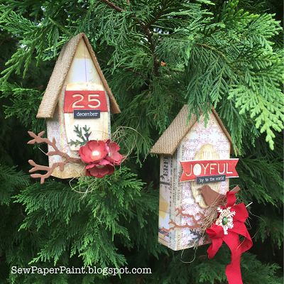 SewPaperPaint: Tim Holtz Tiny House Christmas Ornaments Tiny House Christmas, House Christmas Ornaments, Tim Holtz Mini, Tim Holtz Crafts, Christmas Card Crafts, Woodland Christmas, Christmas Gift Decorations, House Ornaments, Christmas Ornaments Homemade