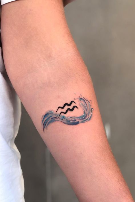 Tattoo Zodiac Aquarius, Aquarius Watercolor Tattoo, Water Tatoos Symbols, Aquarius Virgo Tattoo, Aquarius Leo Tattoo, Aquarius Design Tattoo, Aquarius Waves Tattoo, Aquarius Women Tattoo, Aquarius Water Tattoo