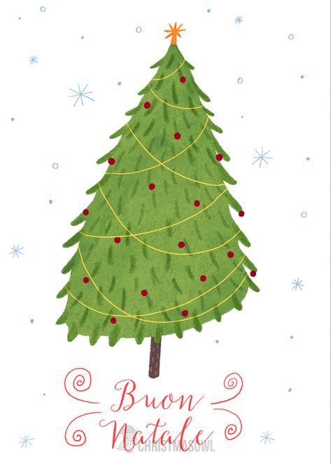 Free printable Italian Christmas card featuring the text "Buon Natale" and a Christmas tree. Download it from https://christmasowl.com/download/christmas-card/italian/ Italian Christmas Cards, Italian Christmas, Free Christmas Printables, Printable Christmas Cards, Printable Christmas, Christmas Greeting, Free Christmas, Christmas Greeting Cards, Christmas Printables