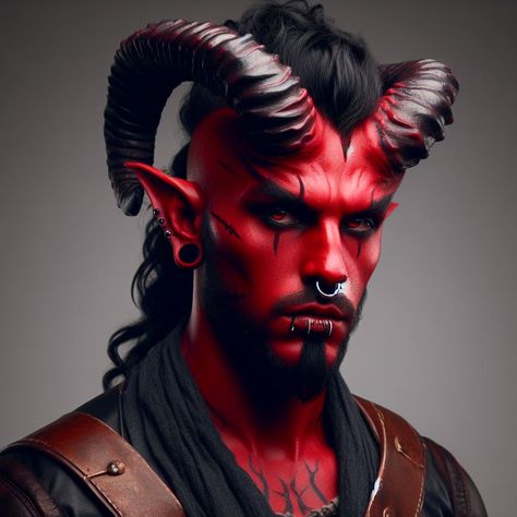 Tiefling Male, Beard Makeup, Demon Makeup, D20 Modern, Demon Costume, Red Demon, Red Makeup, Demon Art, Angels And Demons