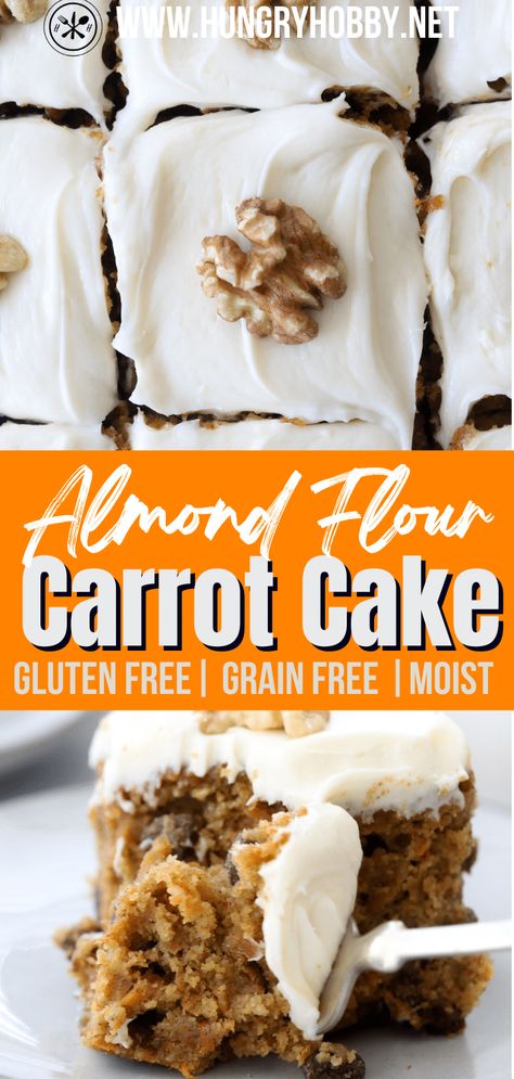 This gluten-free almond flour carrot cake is moist and delicious in every single bite, you may like it better than traditional carrot cake! Low Fodmap Carrot Cake, Gluten Free Cakes With Almond Flour, Oatmeal Apple Carrot Cake No Flour, Grain Free Carrot Cake, Healthy Gluten Free Carrot Cake, Gluten Free Carrot Cake With Almond Flour, Almond Flour Carrot Bread, Vegan Almond Flour Desserts, Healthier Carrot Cake Recipe