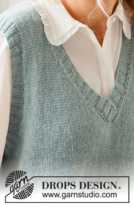 Knitting Patterns Free Vest, V Neck Sweater Vest Knitting Pattern Free, V Neck Sweater Vest Knitting Pattern, Free Vest Knitting Pattern, Drop Design Knitting Patterns, Vest Knitting Patterns Free, Knit Sweater Vest Pattern, Knitting Patterns Vest, Knitted Vest Pattern