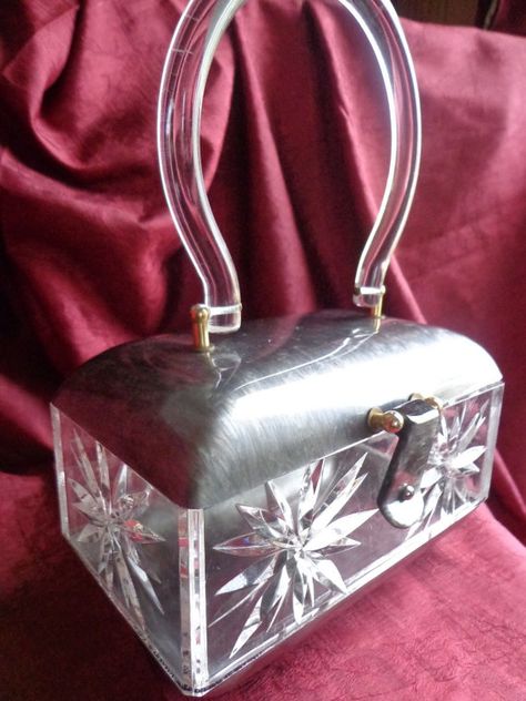 Vintage Unique Shape Grey Pearlized Lucite Purse with Clear Lucite Purse, 50s Art, Carved Designs, Vintage Florida, Vintage Purses, Vintage Lucite, Vintage Purse, How To Make Handbags, Rope Handles