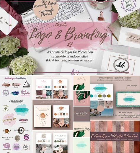 Branding Kit Templates, Logo Design Software, Modern Fonts Free, Brand Board Template, Premade Branding Kit, Pretty Logo, Business Fonts, Premade Branding, Board Template