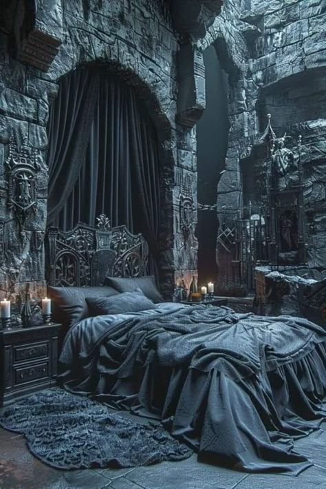 Fantasy Bedroom Design, Bedroom Design Elegant, Dark Fantasy Bedroom, Fantasy Bedroom Ideas, Twilight Realm, Sif Dark Souls, Gothic Interior Design, Mystical Decor, Dungeon Room