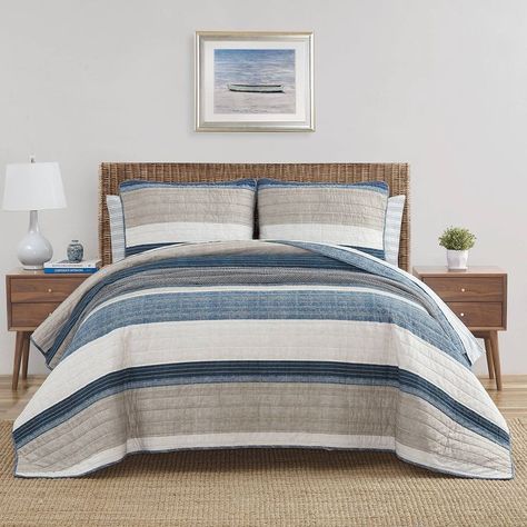 Nautica | Ridgeport Collection | Quilt Set - 100% Cotton, Reversible, All Season Bedding, Includes Matching Sham, Twin, Blue King Quilt Sets, Reversible Bedding, Cotton Quilt Set, Quilted Pillow Shams, Bedding Stores, Twin Quilt, Blue Quilts, King Quilt, Reversible Quilt