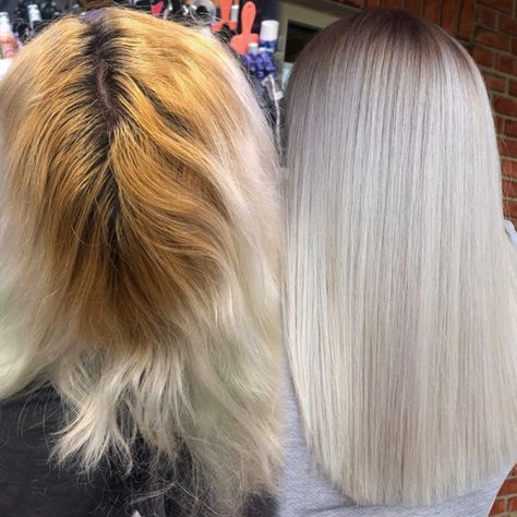 Warm To Cool Blonde, Orange To Blonde Hair, Hair Color Correction, Nordic Blonde, Cool Blonde Hair Colour, Color Correction Hair, Bad Reaction, Colour Correction, Balayage Technique