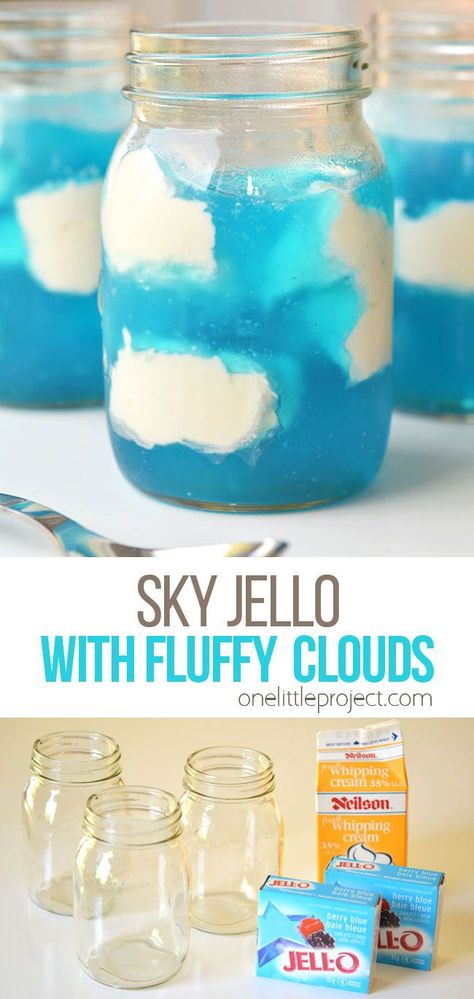 Elemental Food Ideas, Elemental Movie Snacks, Cloud Dessert Ideas, Weather Party Decorations, Elemental Movie Night Ideas, Jello Activities For Preschool, Cloud Jello, Elemental Themed Food, Cloud Food Ideas