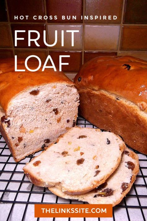 Fans of Easter hot cross buns will love this fruit loaf recipe. It’s quicker than making individual buns and you can enjoy the taste all year round! thelinkssite.com #fruitloaf #fruitbun #hotcrossbun #Easterrecipe #fruitbread Fruit Loaf Recipe, Fruit Bread Recipes, Easter Hot Cross Buns, Fruit Loaf, Easter Fruit, Hot Cross Bun, Aussie Food, Dough Recipes, Easter Bread