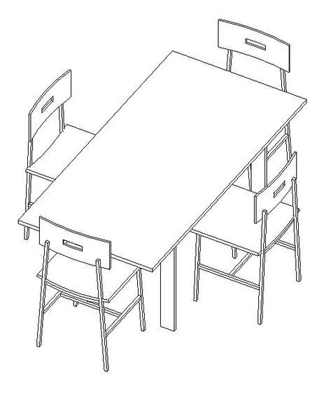 Table 3D RFA Model Dining Table Drawing, Table Drawing, Table With 4 Chairs, Estate Interior, 2d Design, Simple Table, Furniture Dining Table, Ghost Chair, Dinner Table