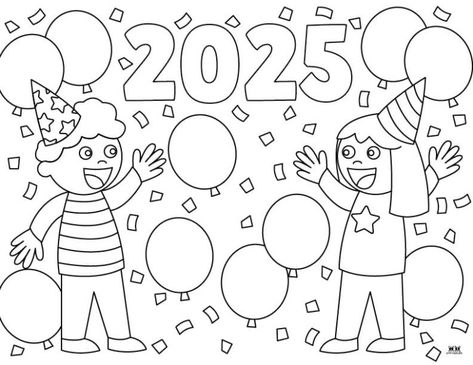 Help keep the kids entertained on New Year's Eve or New Year's Day with these New Year coloring pages. All pages can be printed from home. 100% FREE! New Years Colouring Pages, New Year Activity, New Year Kids, Winter Break Activities, New Years Eve Traditions, Disney Art Style, Student Crafts, New Year Coloring Pages, School Board Decoration