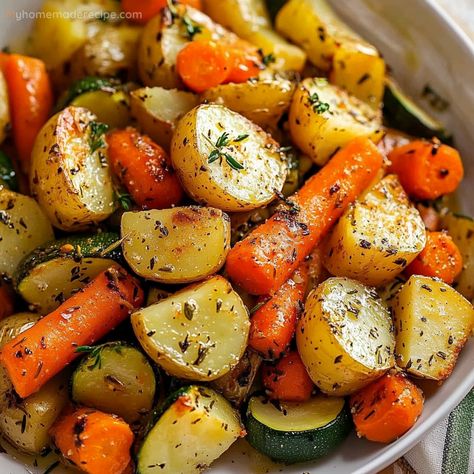 Toasted Potatoes And Carrots, Roasted Carrots And Potatoes Oven, Garlic Herb Roasted Potatoes, Roasted Potatoes Carrots, Carrots And Zucchini, Rice Ideas, Winter Side Dishes, Meal Sides, Roasted Potatoes And Carrots