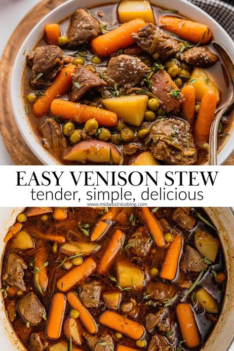 Venison Steak Diane, Hind Quarter Venison Recipes, Deer Steak Stew, Venison Beef Stew Crockpot, Crockpot Venison Stew Recipes, Venison Dutch Oven Recipes, Deer Meat Stew Recipes, Deer Meat Soup Recipes, What To Make With Deer Meat