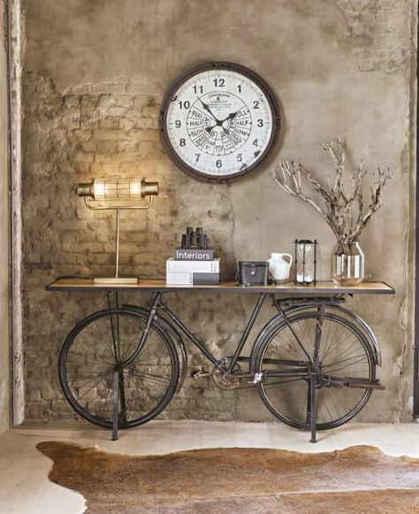 Black Metal and Mango Wood Industrial Bicycle Console Table Bicyclette | Maisons du Monde Industrial Diy Decoration, Industrial Diy Decoration Ideas, New Yorker Loft, Malm Hack, Aesthetic Studio, Console Table Design, Ikea Malm, Industrial Interior Design, Elegant Furniture