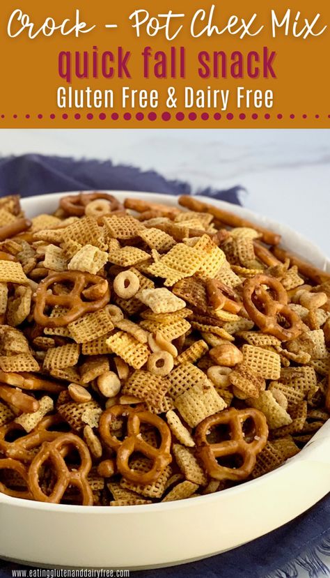 Gluten Free Chex Mix Recipes, Chex Mix Recipes Crock Pot, Chex Mix Recipes Christmas, Chex Mix Crock Pot, Gluten Free Snack Mix, Gluten Free Dairy Free Snacks, Gluten Free Chex, Chex Mix Recipes Original, Fall Snack Mixes