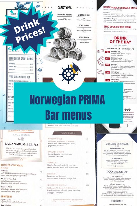 Booked on the Norwegian Prima and looking for bar menus? See all the NCL Prima bar menus with prices here! Great Stirrup Cay Norwegian Cruise, Ncl Prima, Norweigen Cruise, Ncl Encore, Norwegian Prima, 40th Birthday Cruise, Ncl Cruise, Canada Cruise, Bubble Drink