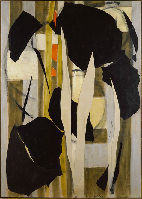 Lee Krasner  (American, 1908-1984) "Milkweed"  1955  Collage of oil, paper, and canvas on canvas.  82 3/8 x 57 3/4 inches (209.23 x 146.69 cm.)  Collection Albright-Knox Art Gallery, Buffalo, New York.  © Pollock-Krasner Foundation /  Artists Rights Society (ARS), New York / DACS, London. Lee Krasner, Helen Frankenthaler, Arte Folk, Franz Kline, Canvas Collage, Expressionist Artists, Joan Mitchell, Willem De Kooning, Abstract Expressionism Art