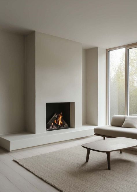 Scandinavian Living Room With Fireplace, Minimalist Fireplace Ideas, Scandinavian Hygge Living Room, Scandi Fireplace, Scandinavian Fireplace Ideas, Scandanavian Interiors Living Room, Floating Hearth, Minimalist Interior Design Living Room, Norwegian Interior Design