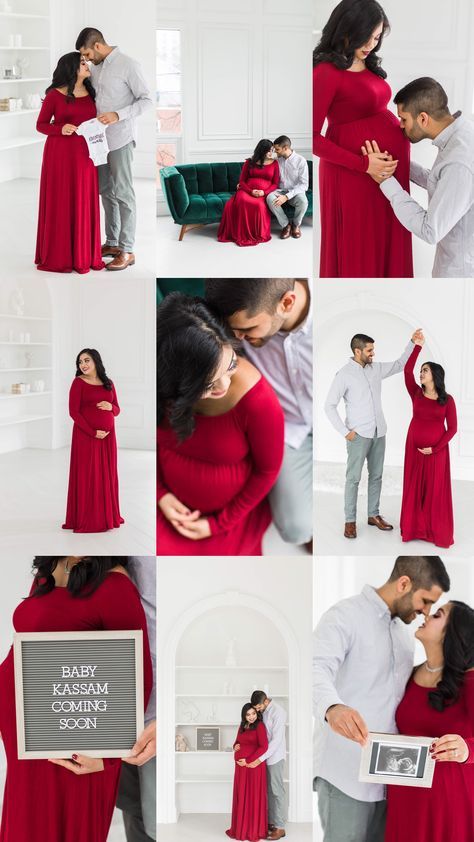 Maternity Room Ideas, Couples Maternity Photography Studio, Maternity Indoor Photography Ideas, Maternity Shoot Indian Photo Ideas, Maternity Shoot Indoor Studio, Maternity Couple Shoot Ideas, Maternity Photo Shoot Ideas Couples Indoor, Poses For Baby Shower Photoshoot, Baby Shower Ideas Photoshoot